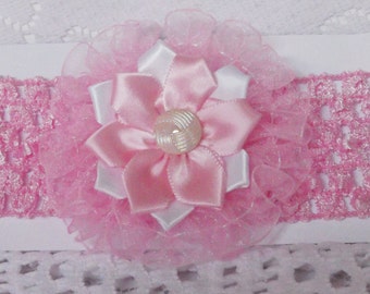 Pink and white multi colored flower headband