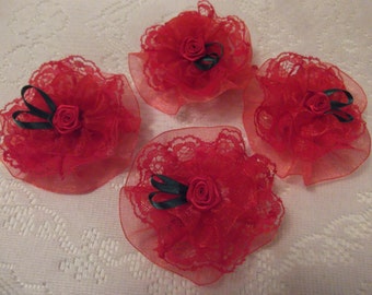 Red lace bow set of 2,Christmas Child's red lace bow, Christmas flower bow