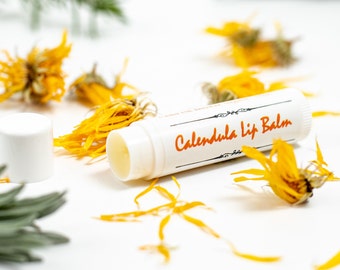 Calendula Shea Butter Lip Balm, Natural Chapstick, Herbal Sensitive Skincare, Organic Marigold Unscented Moisturizer, Dry Chapped Lips