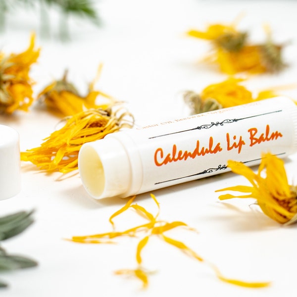 Calendula Shea Butter Lip Balm, Natural Chapstick, Herbal Sensitive Skincare, Organic Marigold Unscented Moisturizer, Dry Chapped Lips