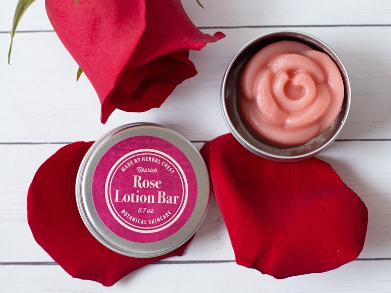 Rose Cocoa Lotion Bar, Dry Chapped Skin Natural Healing Moisturizer, Plastic and Gluten Free Zero Waste, Eco Party Favors, Bulk Gift for Her image 4