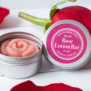 Rose Cocoa Lotion Bar, Dry Chapped Skin Natural Healing Moisturizer, Plastic and Gluten Free Zero Waste, Eco Party Favors, Bulk Gift for Her image 1