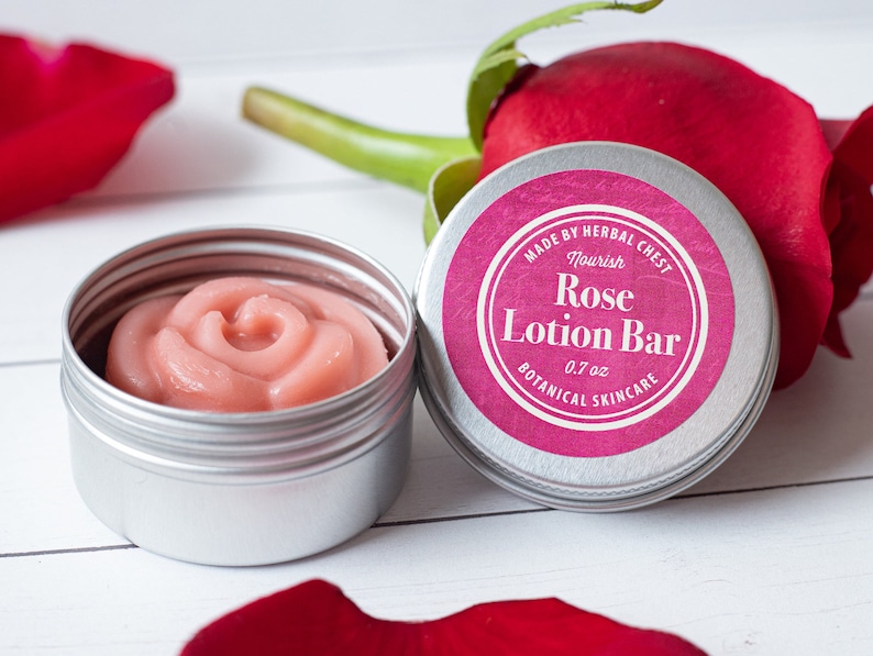 Rose Cocoa Lotion Bar, Dry Chapped Skin Natural Healing Moisturizer, Plastic and Gluten Free Zero Waste, Eco Party Favors, Bulk Gift for Her image 1