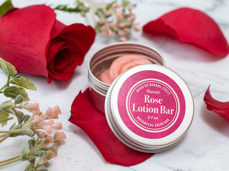 Rose Cocoa Lotion Bar, Dry Chapped Skin Natural Healing Moisturizer, Plastic and Gluten Free Zero Waste, Eco Party Favors, Bulk Gift for Her image 3