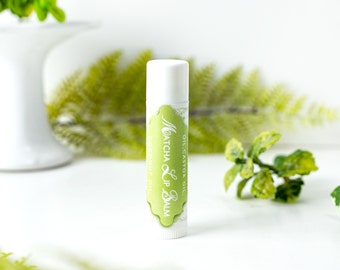 Organic Matcha Green Tea Natural Lip Balm, Dry Chapped Lips Moisturizer Chapstick, Antioxidant Botanical Skincare, Bulk Gift Favors