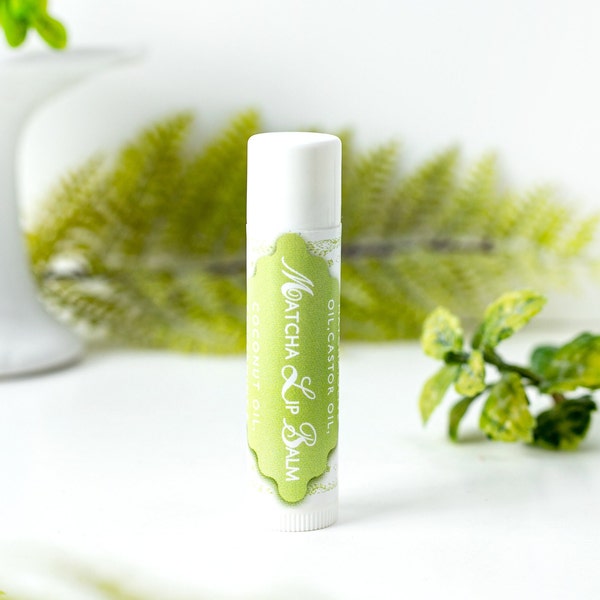 Organic Matcha Green Tea Natural Lip Balm, Dry Chapped Lips Moisturizer Chapstick, Antioxidant Botanical Skincare, Bulk Gift Favors