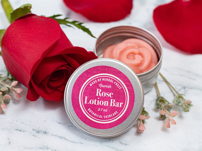 Rose Cocoa Lotion Bar, Dry Chapped Skin Natural Healing Moisturizer, Plastic and Gluten Free Zero Waste, Eco Party Favors, Bulk Gift for Her image 2