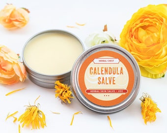 Calendula Salve, Herbal Healing Balm with Organic Shea Butter, Wellness Self Care Nourishing Cream, Eco Friendly Tin - Herbal Chest