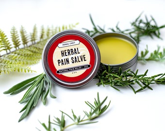 Pain Salve, Herbal Muscle Rub, Natural Soothing and Ache Relief, Holistic Wellness Self Care Gift, Eco Friendly, Cruelty Free.