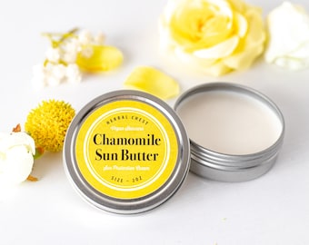 Vegan Chamomile Sun Butter, Natural Sunscreen, Zinc Mineral Sunblock, Eco Friendly SPF Moisturizer, Plastic Free Botanical Day Cream