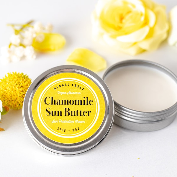 Vegan Chamomile Sun Butter, Natural Sunscreen, Zinc Mineral Sunblock, Eco Friendly SPF Moisturizer, Plastic Free Botanical Day Cream