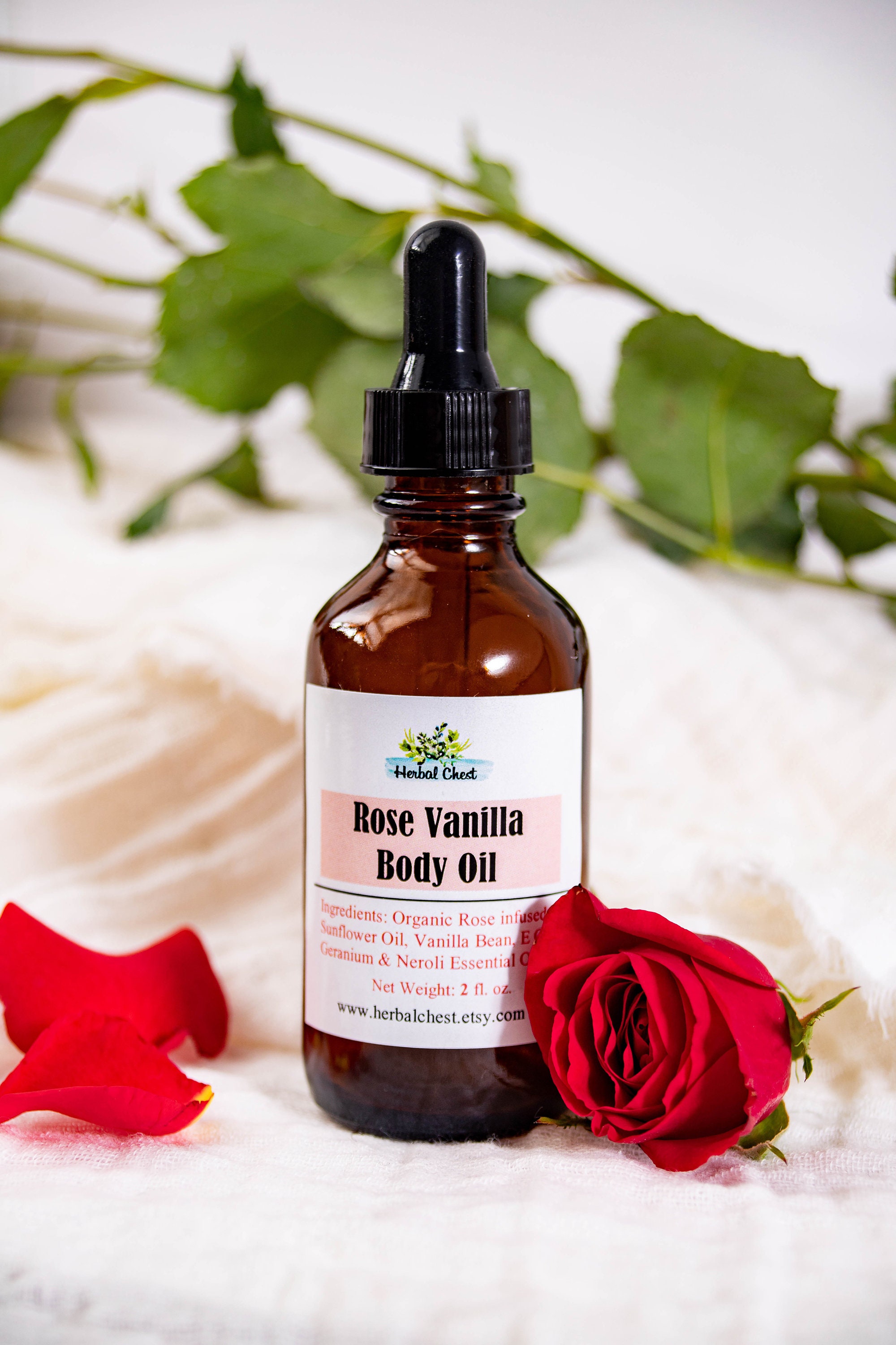 Organic Rose Vanilla Body Oil Serum, Dry Skin Care Moisturizer, Home Spa  Gift for Her, Natural Massage Bath Herbal Oil