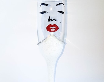 Marilyn Monroe Glitter Champagne Glasses, Christmas Present For Her, Ladies Night Out, Gifts For Friends, Rhinestone Glasses, Diva Glass