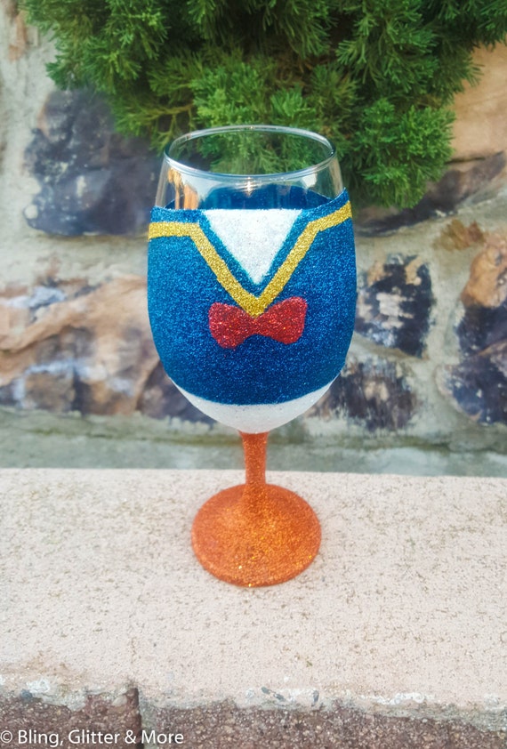 Donald Duck Glitter Wine Glasses Disney Lover Gifts Custom Etsy