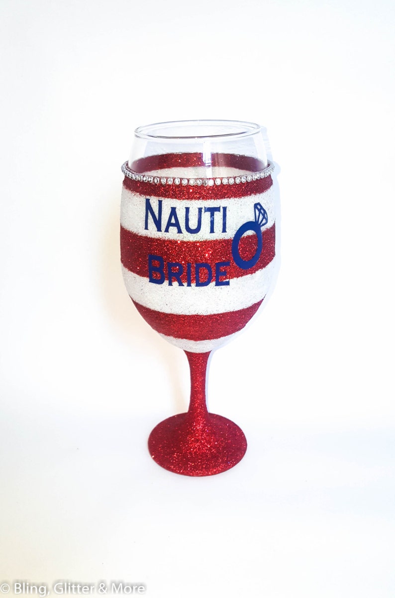 Nauti Bride Glass, Bride To Be Gifts, Bridal Shower Present, Bridal Party Gift, Summer Time Wedding, Anchor Decor, Nautical Theme image 1