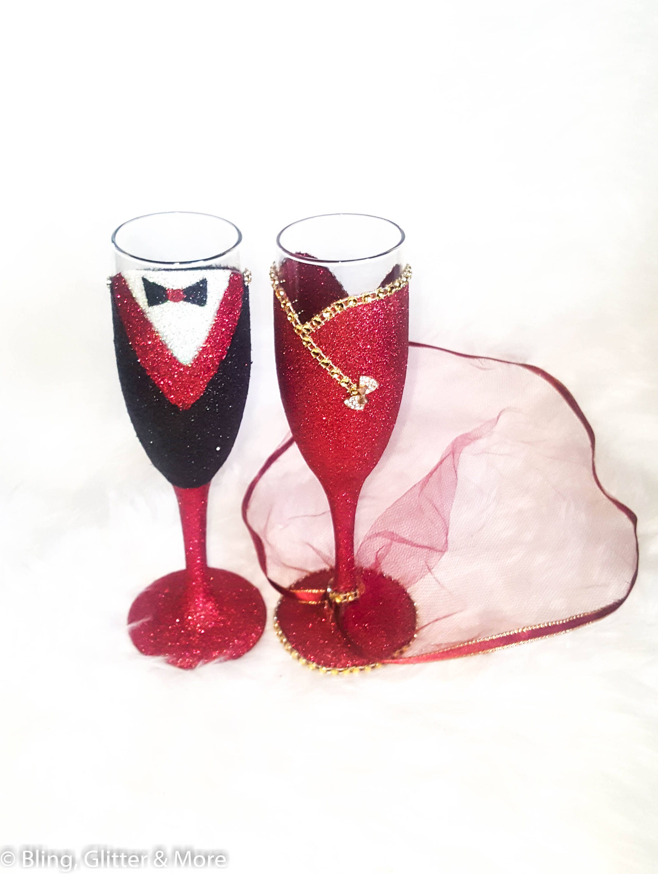 Wedding Gift For Couple Glitter Champagne Glasses Tulle Glasses
