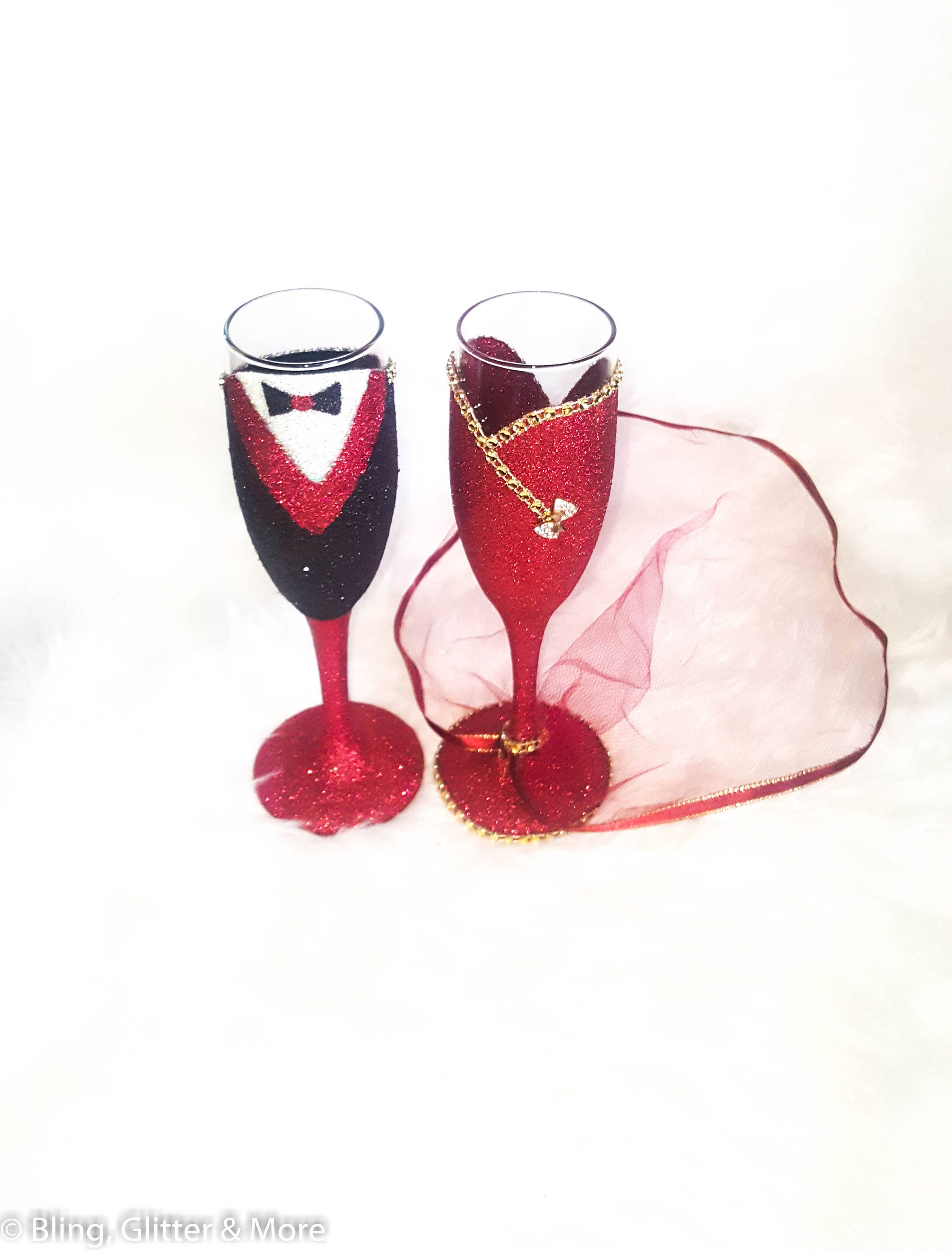Wedding Gift For Couple Glitter Champagne Glasses Tulle Glasses