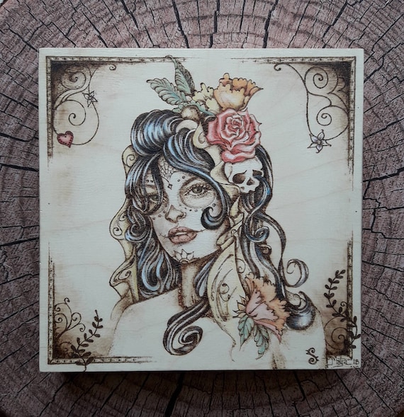Brandmalerei Tag Des Toten Madchens Handgefertigte Auf Holz Etsy