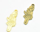 12 PCs Girl Charm Pendants Antique Green Gold Beads Base Metal Alloy Pendant Size 25x10mm Jump Ring Size 1mm For Jewelry Making