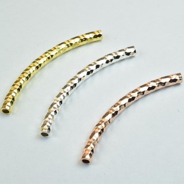12 PCs Curve Tube Jewelry Finding Beads  3x40mm/3x45mm/3x50mm Diamond Cut Gold/Silver/ RoseGold For Jewelry Making