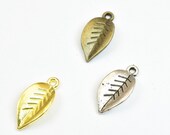 14 PCs Leaf Silver Gold Bronze Alloy Charm Beads Size 18x9.5mm Jump Ring Size 1.5mm Winter Leaf For Jewelry Making