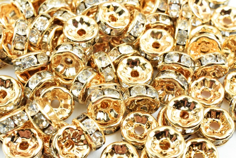 Gold Filled Alternative Rhinestone Spacer Roundel Jewelry, Tarnish Resistant (4mm-12mm Sizes, Electroplated Base) image 2
