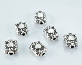 Perles en alliage de métal argenté antique à motif floral, 9 x 7 mm, vendues par 1 paquet de 20 pièces, épaisseur de 5 mm, trou de 2 mm