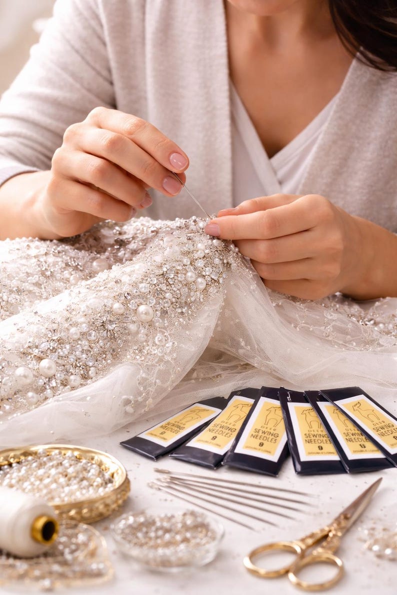 Igły do szycia Deer Brand Double Long: różne rozmiary 6-12 – stop cynku, mocna stal, koraliki, haft, materiały do pikowania zdjęcie 2