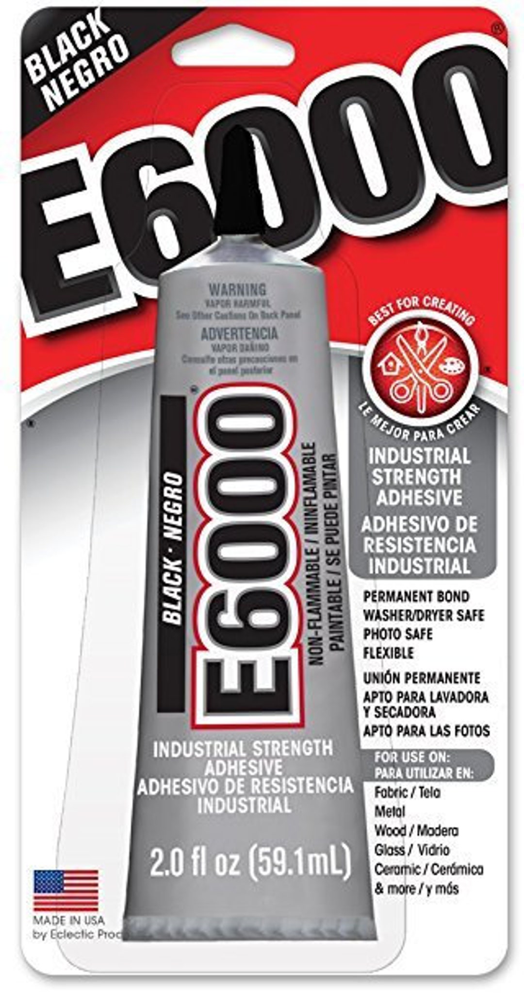 1 Black E6000 2.0 Oz Glue Ideal for Bonding Wood, Fabric, Leather