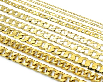 18K Gold EP Cuban Curb Chain Necklace 2mm/3mm/5mm/6mm/9mm/10mm/12mm