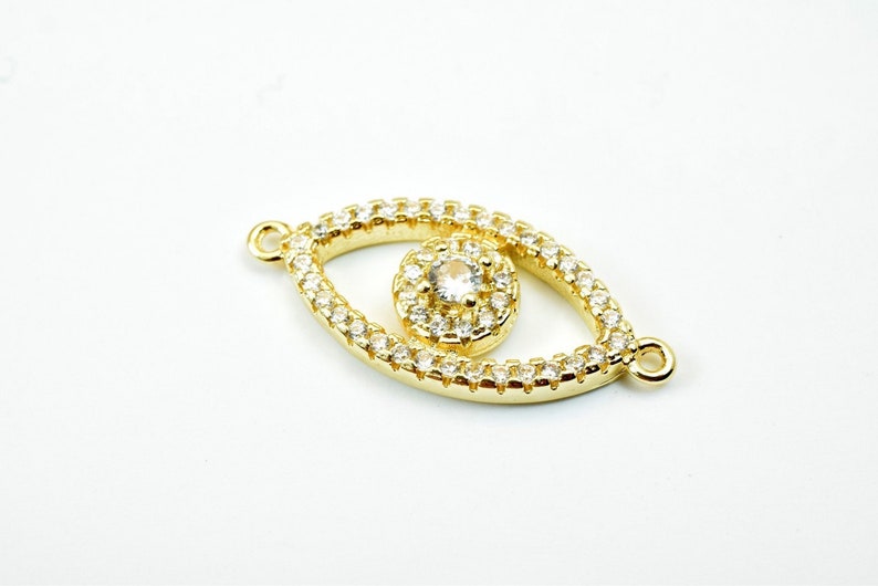 Evil Eye Rhinestone Evil Eye Rhinestone Connector 14K Gold Filled Look- Size 25x10mm Micro ...