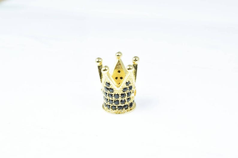 10pcs Black Cubic Zirconia Crown Beads - Sparkling Micro Pave Spacer Beads For Jewelry Making