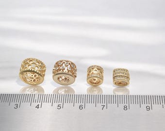 Gold Filled Alternative Beads - Micro Pave CZ Roundel Spacer Beads - Sparkling Cubic Zirconia, Gold Tone, For Bracelets and Necklaces