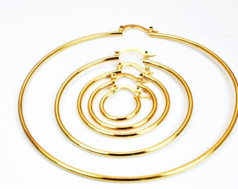 Plain Hoop Earring 18K Gold Filled EP Findings Size 15mm/20mm/25mm/30mm/35mm/40mm/50mm, 1.5mm thick