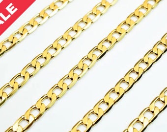 Cuban Gold Plated Flat Chain 18K/14K 3.8mm/4.40mm/5mm/6mm/6.5mm and 8mm Sold by Foot