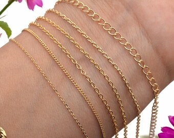 Cadena de eslabones alternativos chapada en oro de 18 quilates - Suministros para joyería, estilo alternativo - Resistente al deslustre, núcleo, opciones de longitud personalizada
