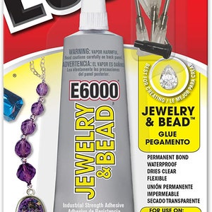 Colle pour bijoux et perles E6000, 30 ml, idéale pour coller du bois, du tissu, du cuir, de la céramique, du verre, du métal et plus encore