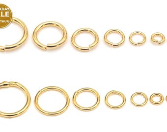 Ensemble d'anneaux de saut alternatifs en or plaqué or, anneaux ouverts fermés, finition premium résistante à la ternissure (tailles 2 mm-12 mm, bords lisses)