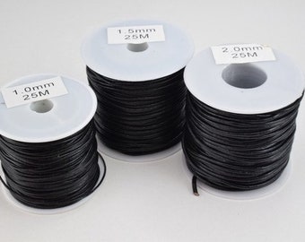 Cordoncino rotondo in pelle naturale nera da 1 mm, 1,5 mm e 2 mm