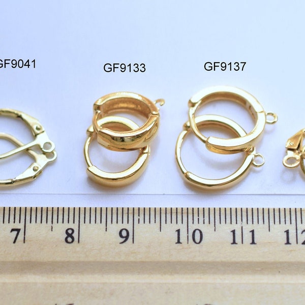 Ganchos para pendientes con cierre de palanca rellenos de oro: varios tamaños para la fabricación de joyas