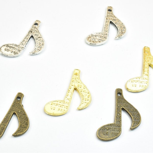 10 pcs breloque note de musique croche argent antique/vert antique/or perles en alliage taille 24x18 mm taille du trou 0.8 mm perles en métal pour la fabrication de bijoux