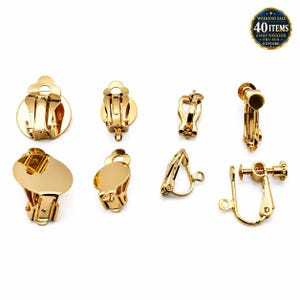 Clip On Earring Findings DIY Jewelry, Gold Filled Alternative Adjustable Screw Back, Flat Pad Clips (Non-Pierced, Pair)