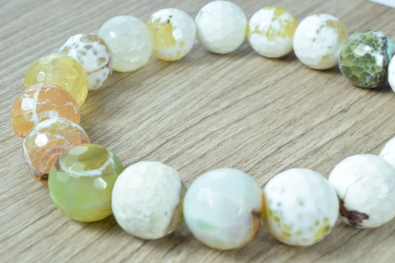 Agate Round Loose,Birthstone Beads for Jewelry1mm hole 14mm Off-White Green Tri-Color Beads Faceted Round Crazy Lace Patterned Mixed Lace