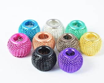 Wire Mesh Round Chunky Metal Beads: Basketball Wives Style Jewelry Components (12mm Large Hole, 6pcs, Metal Mesh)