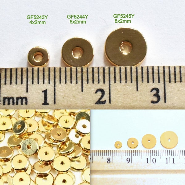 Gold Filled EP Rondel Spacer Beads - Plain Seamless Roundel in 4mm 6mm 8mm 10mm- Round,Flat,Thin