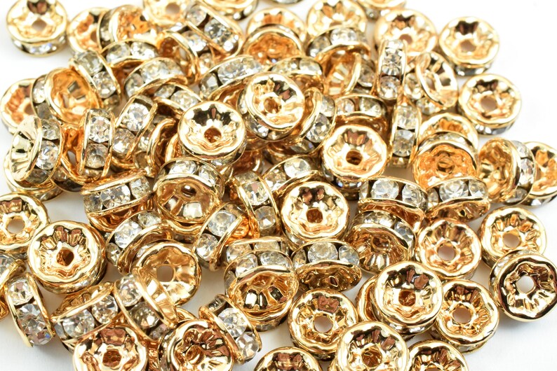 8mm 18K Gold Filled Rhinestone Spacer Roundel Beads 18K Gold | Etsy