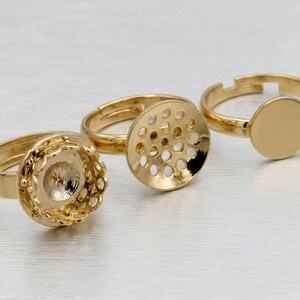 Gold Filled Look EP Adjustable Ring Findings: Tarnish Resistant Gold Tone Frames for Beading (12-14mm, Durable Finish, Jewelry Crafting)