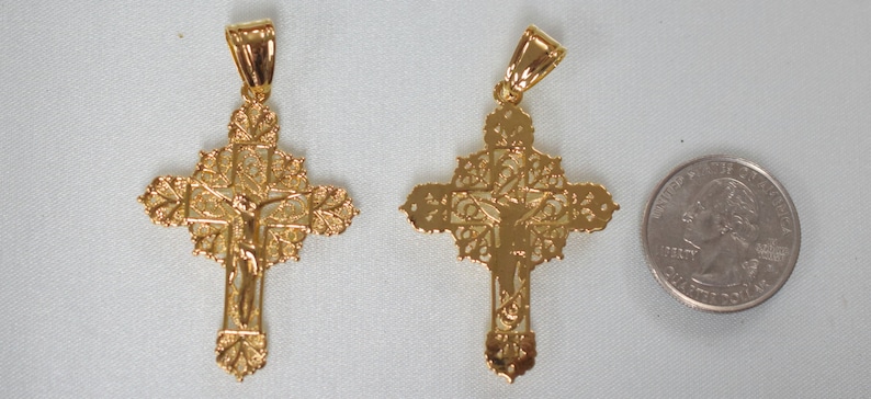 18Kt Gold Filled Religious Cross Filigree Pendant With Jesus For Rosary Baby Christening Baptism Gift Jewelry Making GP156
