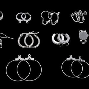 Set de Aretes de Acero inoxidable, ganchos tipo anzuelo, cierres de clip y de rosca Suministros hipoalergénicos para  fabricar joyas.