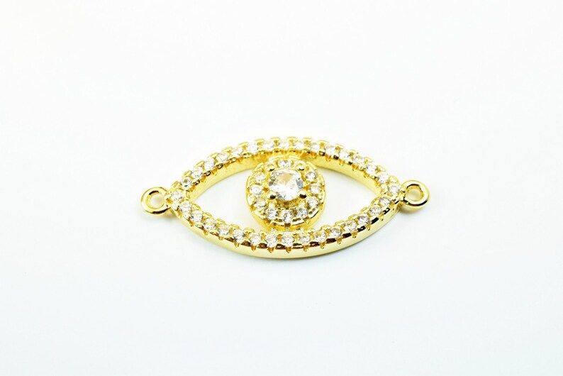 Evil Eye Rhinestone Evil Eye Rhinestone Connector 14K Gold Filled Look- Size 25x10mm Micro ...